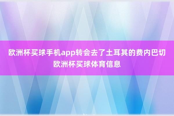 欧洲杯买球手机app转会去了土耳其的费内巴切欧洲杯买球体育信息